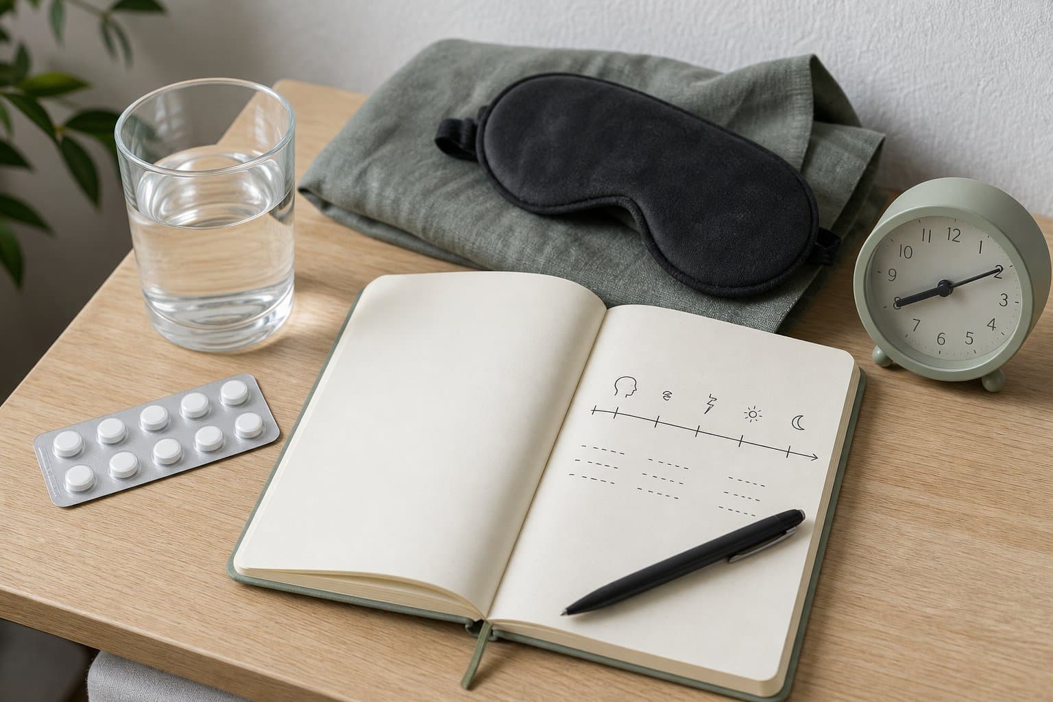 Vand, neutral medicinpakning og symptomdagbog samlet som anfaldsplan